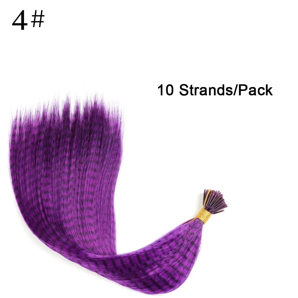 Synthetic Colored I-Tip Faux Feather Hair Extensions 16" 10 Strands/Pack Women's Heat Resistant Fiber Wig Accessories — image 10