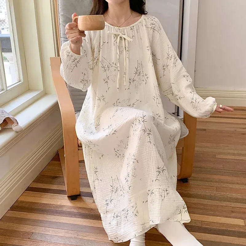 Musselina 100% algodão gaze para mulheres vestido de manga longa botão acima impressão moda casual chique oversized solto feminino vestidos mujer — image 9