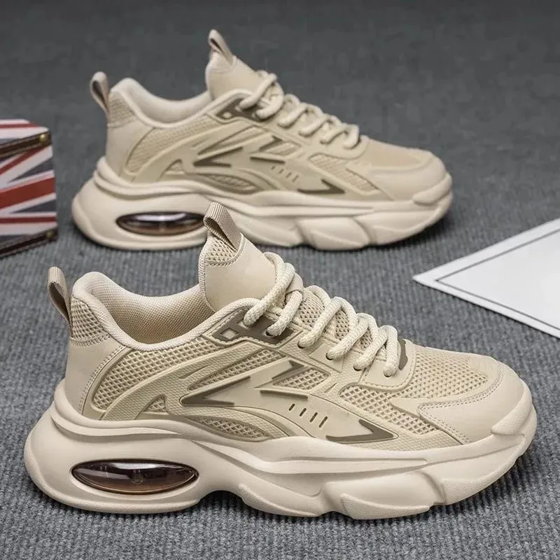 1 Pair Men's Summer Breathable Running Shoes Fashionable Dad Style Thick Bottom Sports Sneakers Casual Low Top Rubber Outsole