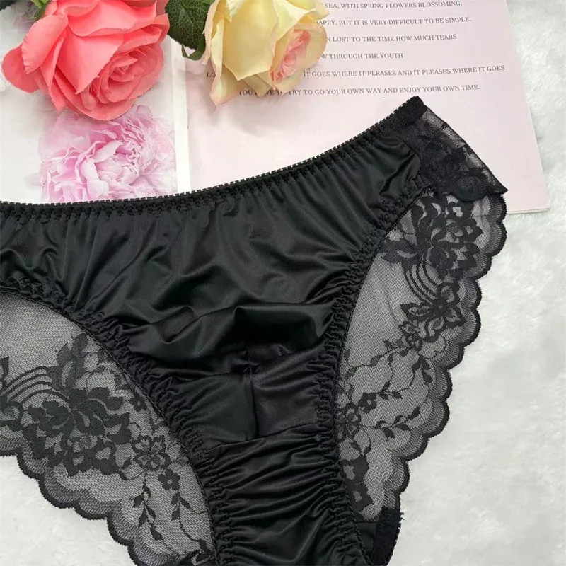 Cuecas sissy masculinas, cuecas de biquíni, lingerie com acabamento em renda, roupa íntima gay masculina crossdress, roupa íntima sexy para homens — image 9
