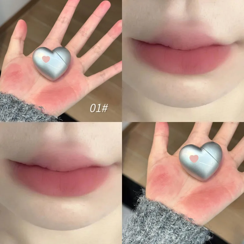 Mini preto prata coração veludo fosco batom labial lama gloss nude à prova d' água duradoura tonalidade labial maquiagem cosmética