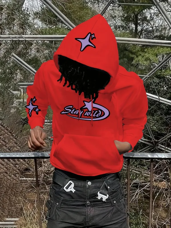 Y2K Star Graphic Hoodie Men Vintage Stay Wild Letter Hooded Sweatshirt streetwear hoodies men clothing promo — image 3