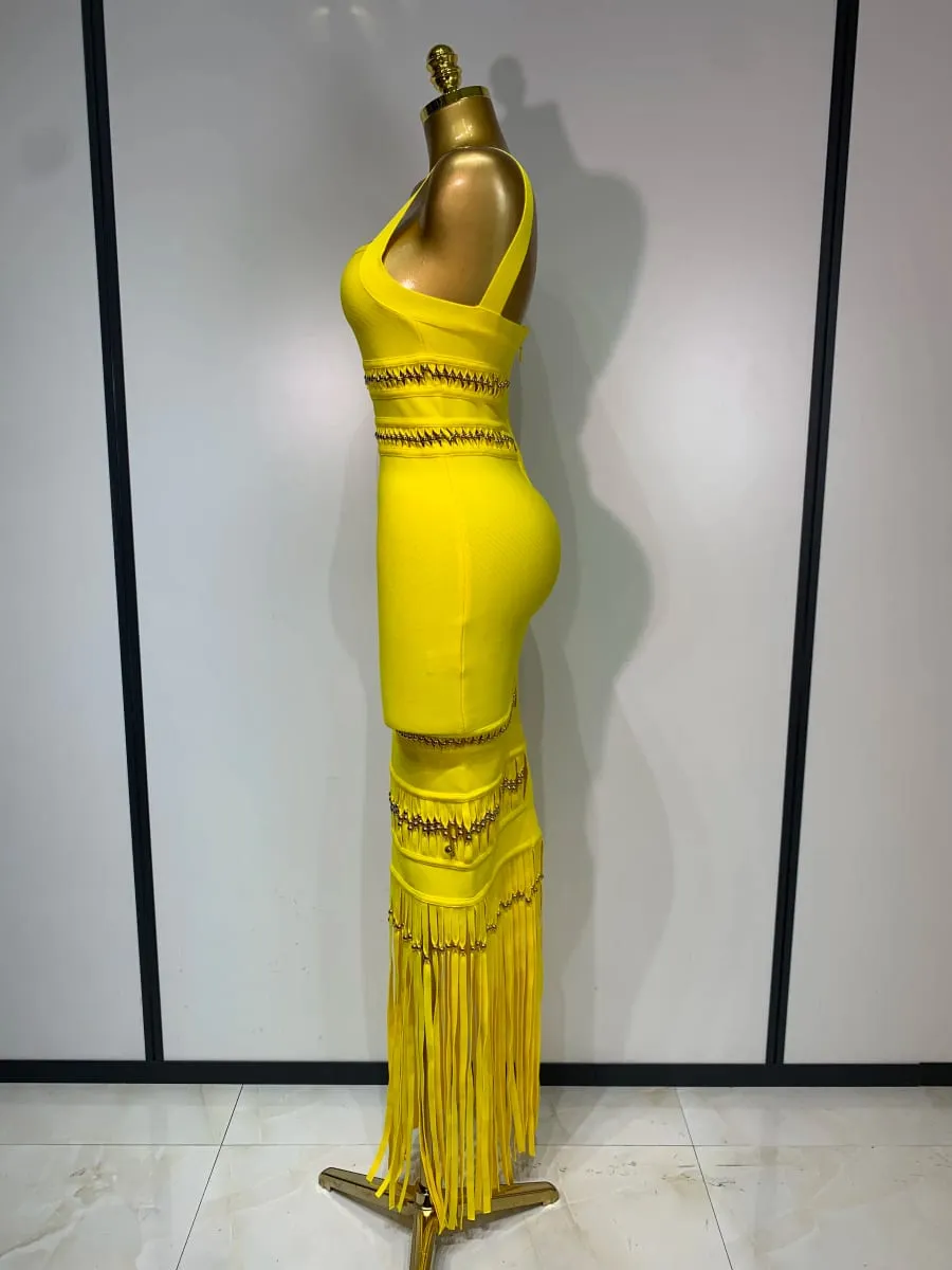 Mulheres sem mangas sexy gola quadrada borla bodycon bandage vestido celebridade elegante festa de noite vestido de aniversário de alta qualidade — image 3