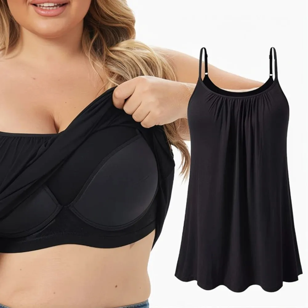 Plus Size Padded Camisole Tops For Women Adjustable Spaghetti Strap Camis With Built Bra Basic Summer Sleeveless Undershirt — image 2