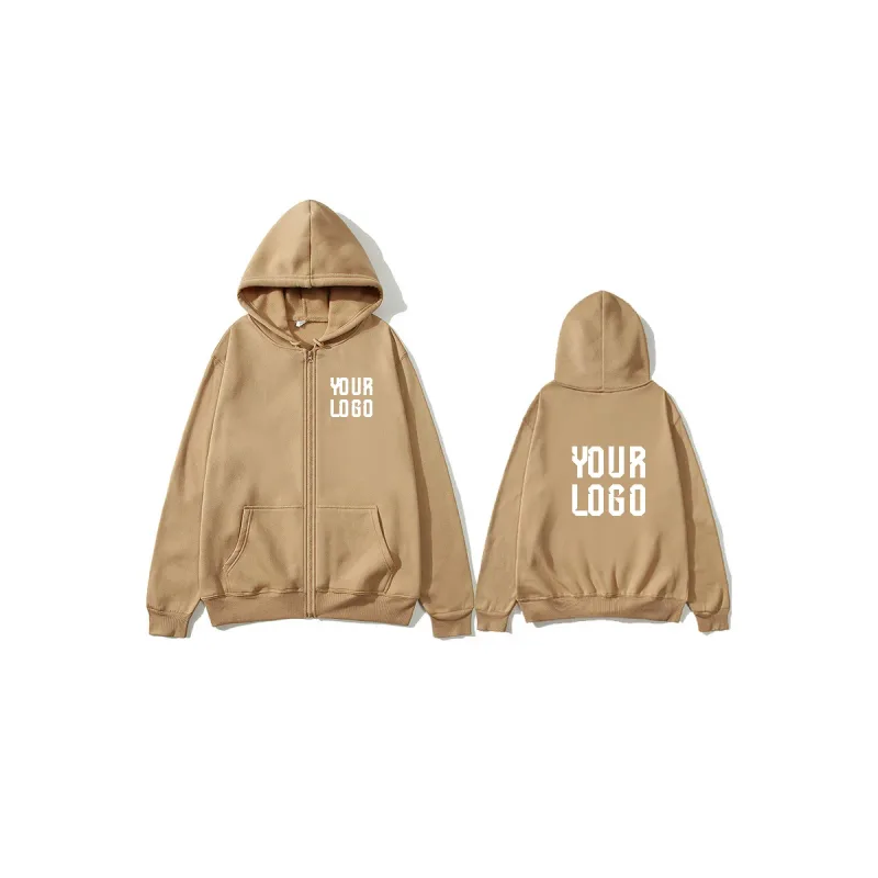 Solid Color Zipper Hoodie | Customizable Text Pattern Jacket | Unisex Team Customization — image 12