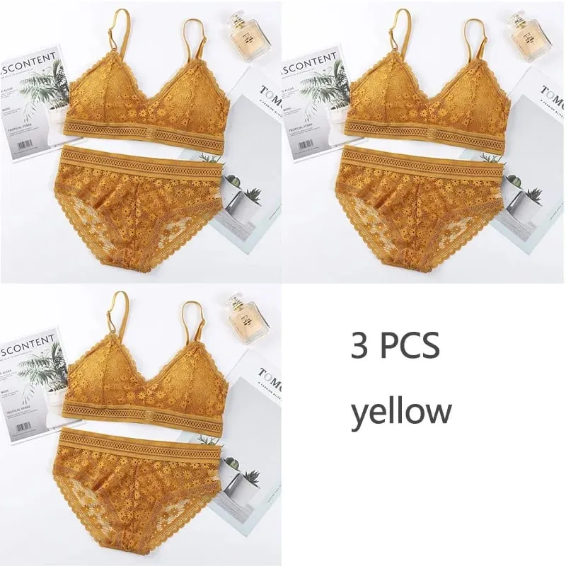 3 Piece Set Bra Sexy Lace Beauty Back Suit Underwear Magtipon ng Seamless Pambabaeng Kasuotang Panty Kumportableng Lingerie — image 17