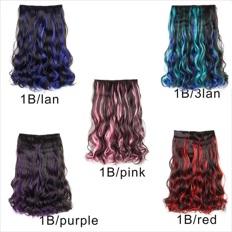 Synthetic 5Clip in Hair Curly Extension 18 Inch Curly Black Mix Blue Highlights Thick Hairpieces Fiber Hair for Women — image 2