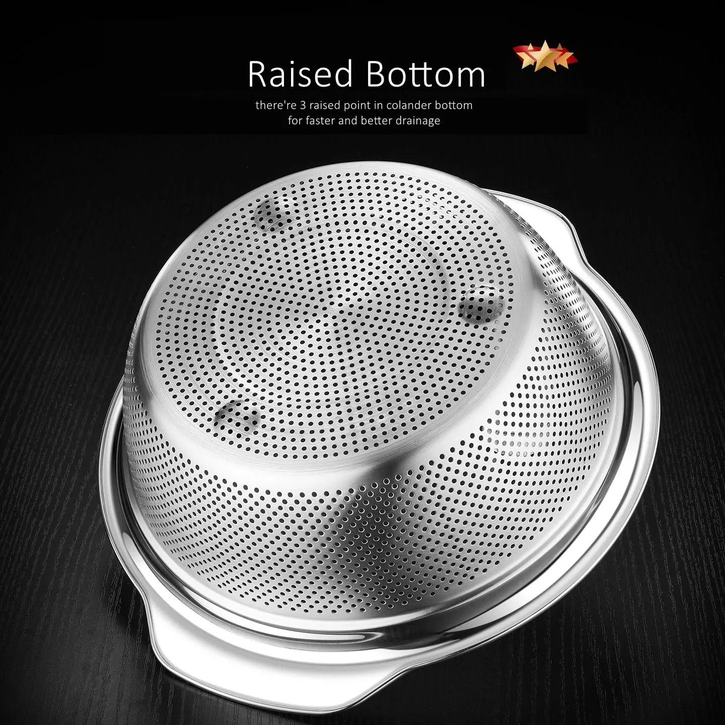 LFGB Certification 304 Stainless Steel Kitchen Washing Drainage Basin 23cm~31cm Diameter Colander with Dense Small Holes — image 3