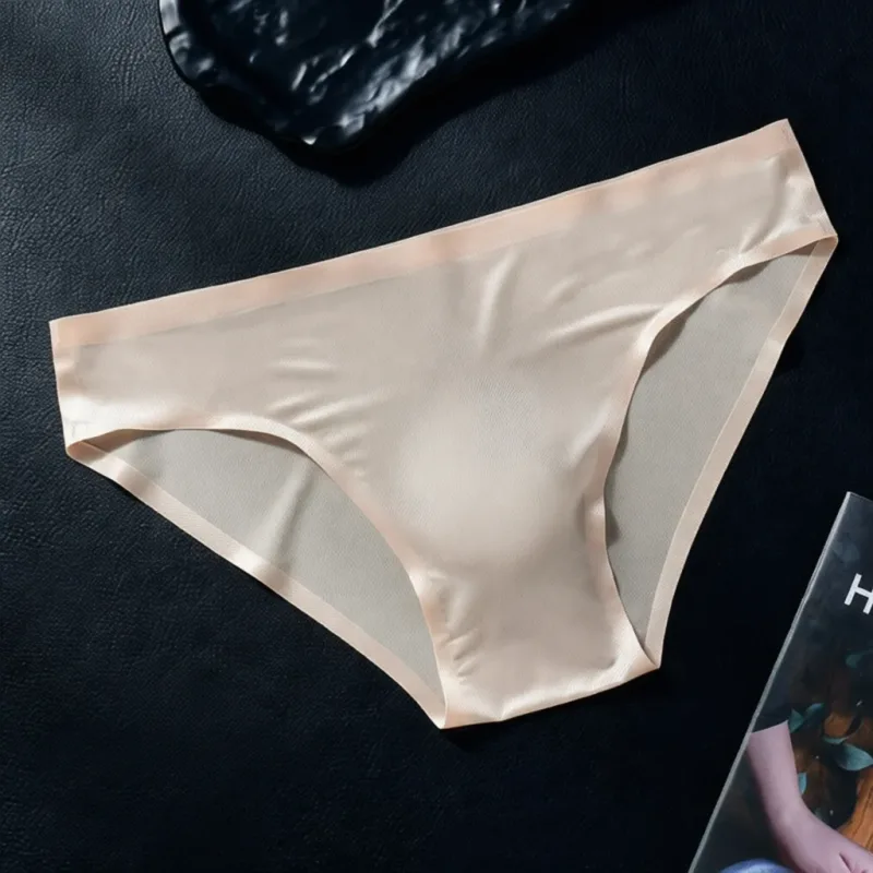 Mens Seamless Briefs Ice Silk Underwear 3D Pouch Breathable Quick Dry Elastic Low Waist Soft Solid Color Men Underpants