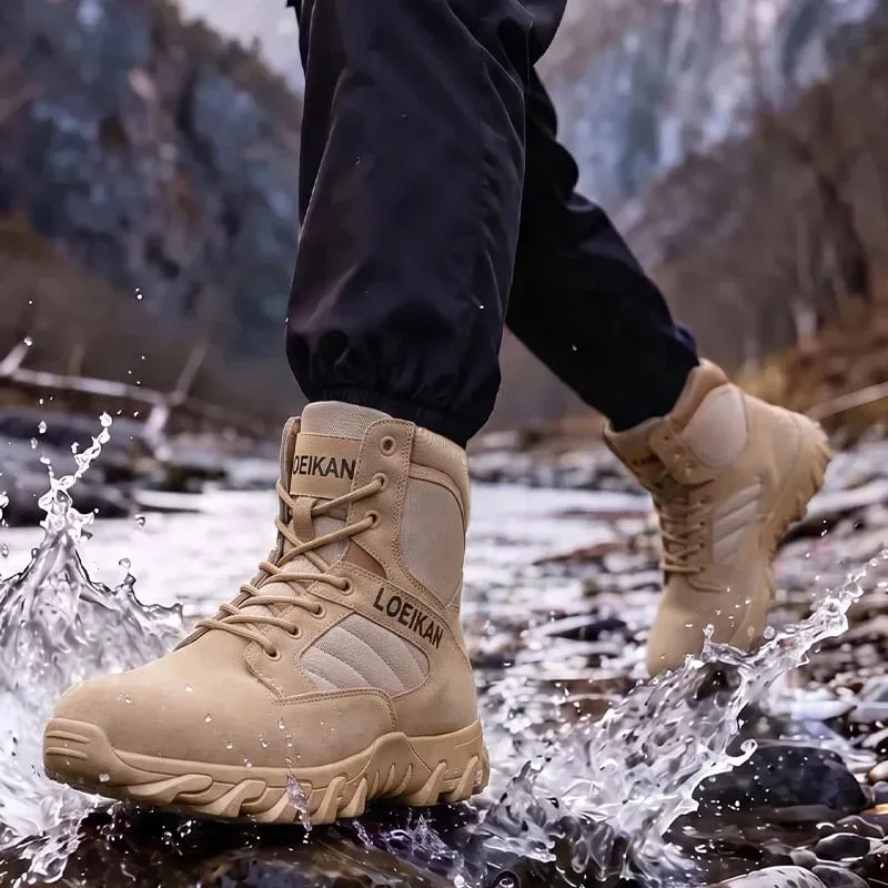 Men's Tactical Combat Boots Suede & Mesh Upper Lace‑up Anti‑slip Thick Sole Male High‑top Boots For Hiking Outdoor Activities — image 4