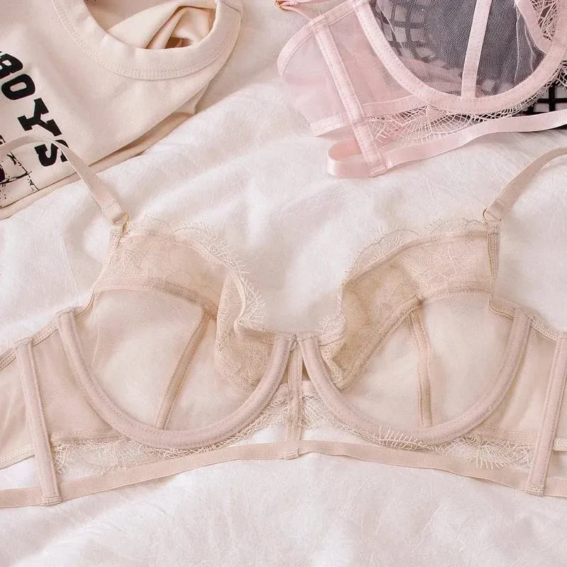 Ultra-Thin Embroidery Mesh Lingerie Set with Steel Ring Push-Up for Large Breasts & Sexy Look — image 6