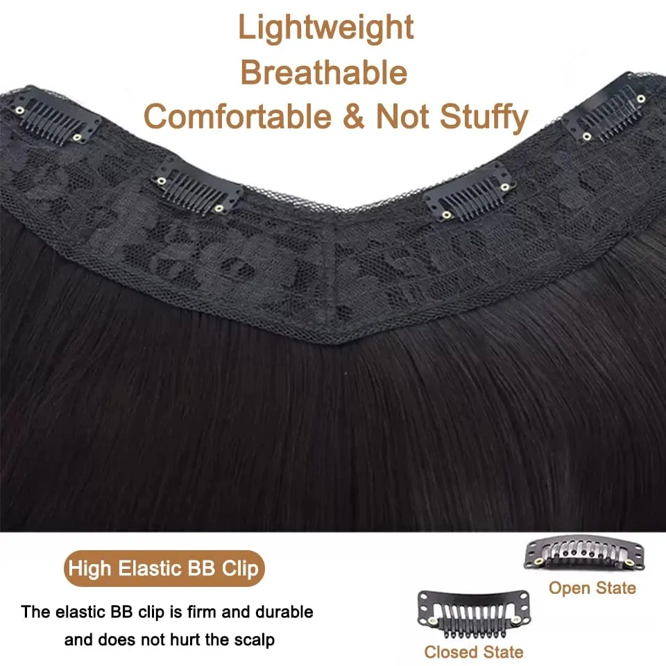 Synthetic Long Straight Hairstyles Clip In Hair Extension V Shape Heat Resistant Hairpieces Brown Black Hair — image 4