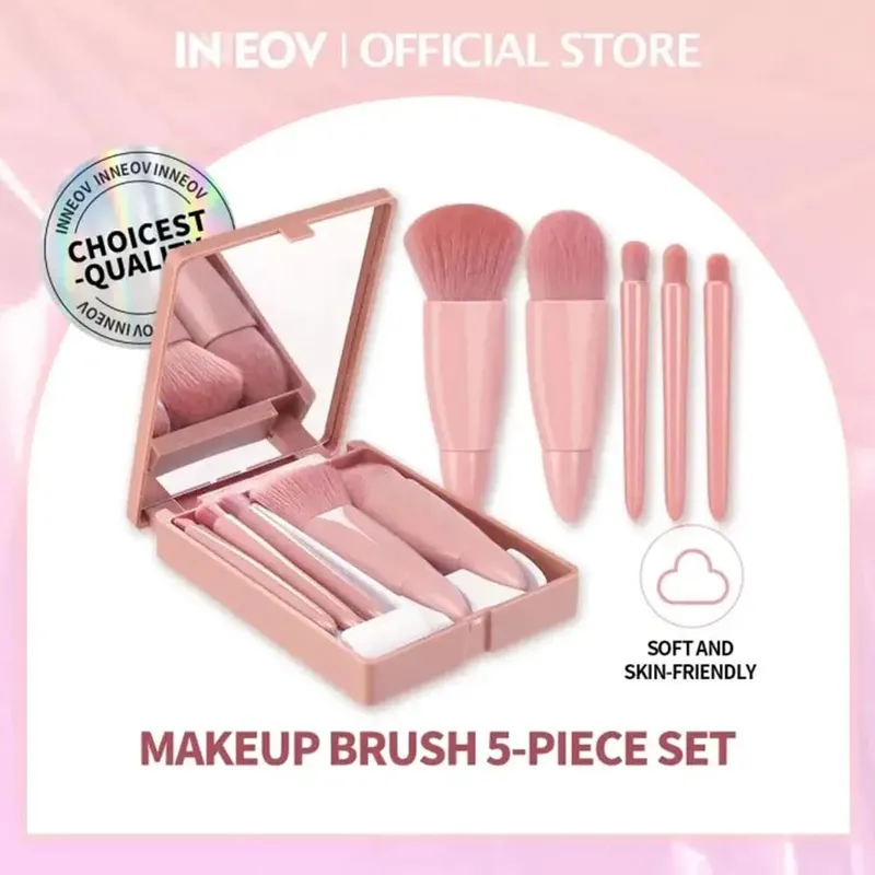 Brushes Small Complete Function Cosmetic Brushes Kit With Case And Mirror 5pcs Travel Size Makeup Brushes Set Mini Makeup — image 3