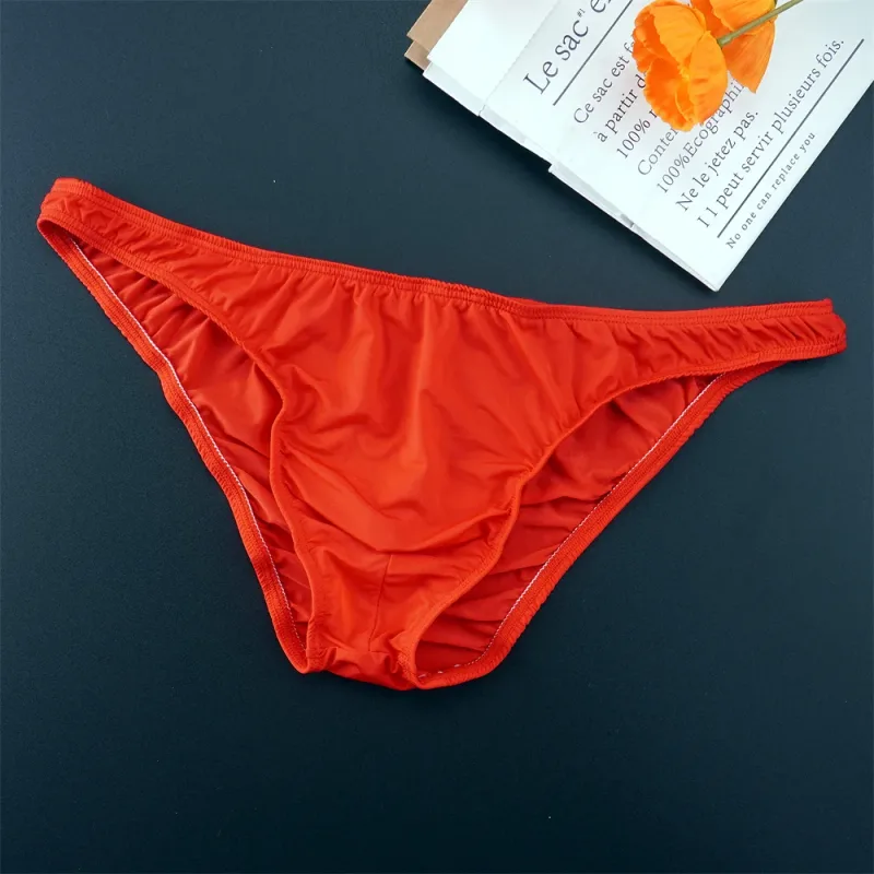 Homem cor sólida gelo seda sem costura cuecas cintura baixa u convexo calcinha masculina ultra-fino roupa interior elástica secagem rápida respiração calcinha
