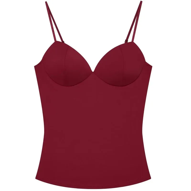 Sexy Women Corset Slip Top Summer Burgundy Tanks & Camis Elegant Sleeveless Backless Cup Top Spandex Nylon Bustier Camisole — image 10