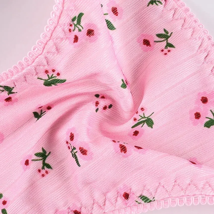 Women Floral Print Wireless Bra Panty Set Spaghetti Strap Soft Texture Cute Bikini Lingerie Daily Sleep Comfort Intimates — image 7