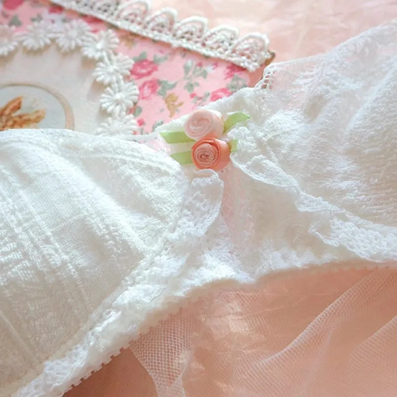 Roupa interior vintage princesa renda branca lingerie algodão underwired sutiã e calcinha conjunto japonês seios pequenos sexy e bonito bralette — image 7