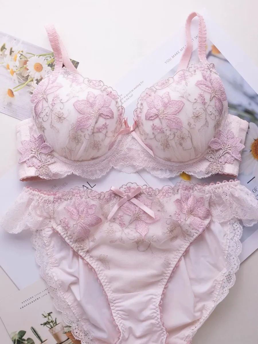 Conjunto de lingerie doce estilo japonês, conjunto de sutiã fino bordado com copo raso tipo 2 — image 4