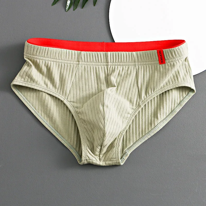 1/3PCS Panlalaking Brief sa Gitnang Baywang Elastic Soft Breathable Anti-septic U Convex Striped Solid Color Casual Men Underpants Underwear men — image 11