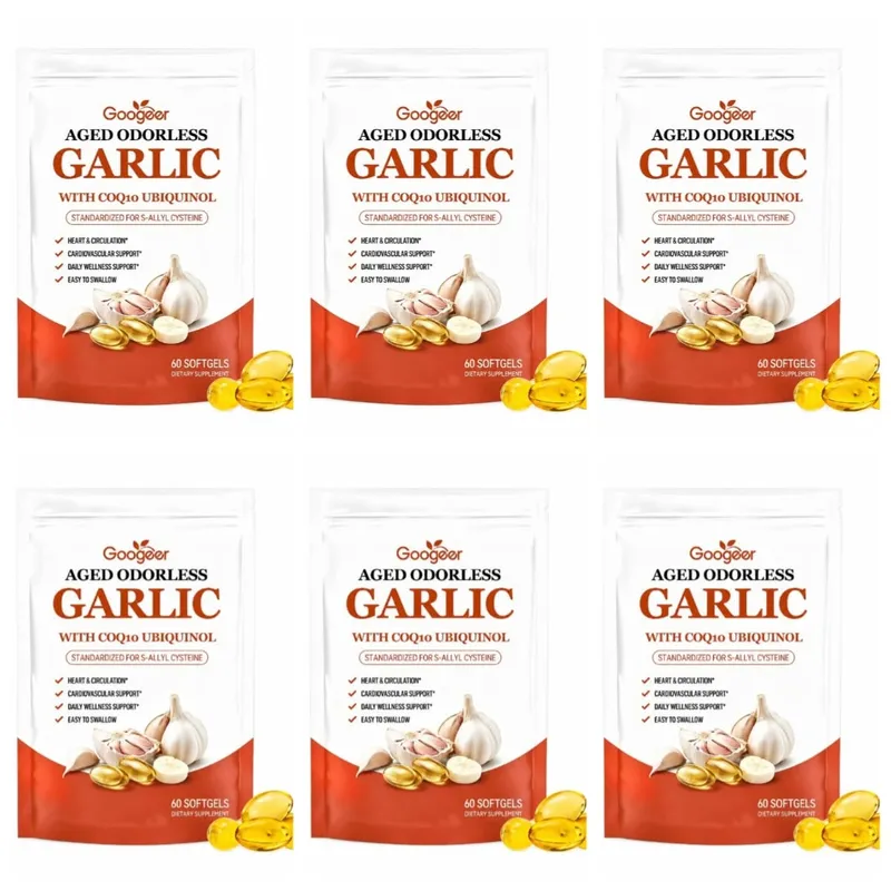 Aged Odorless Garlic Softgels with CoQ10 Ubiquinol & K2 Blood Pressure Heart & Circulation Support Cholesterol 60 Softgels