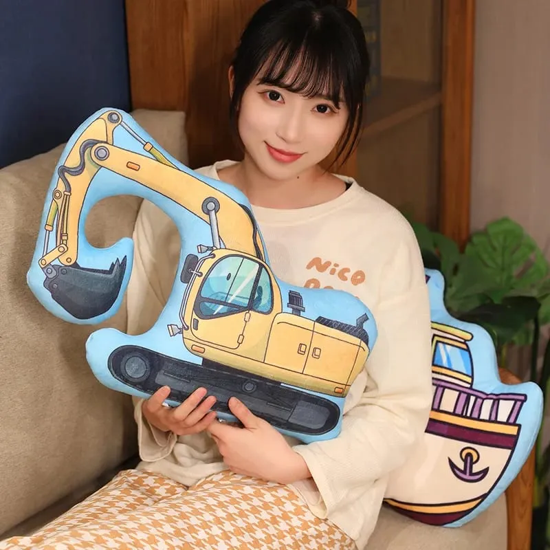 Transportation Vehicle Plush Pillow Recreational Vehicle Excavator Ambulance Airplane Motorbike Taxi Fire Truck Cushion Decor — image 5