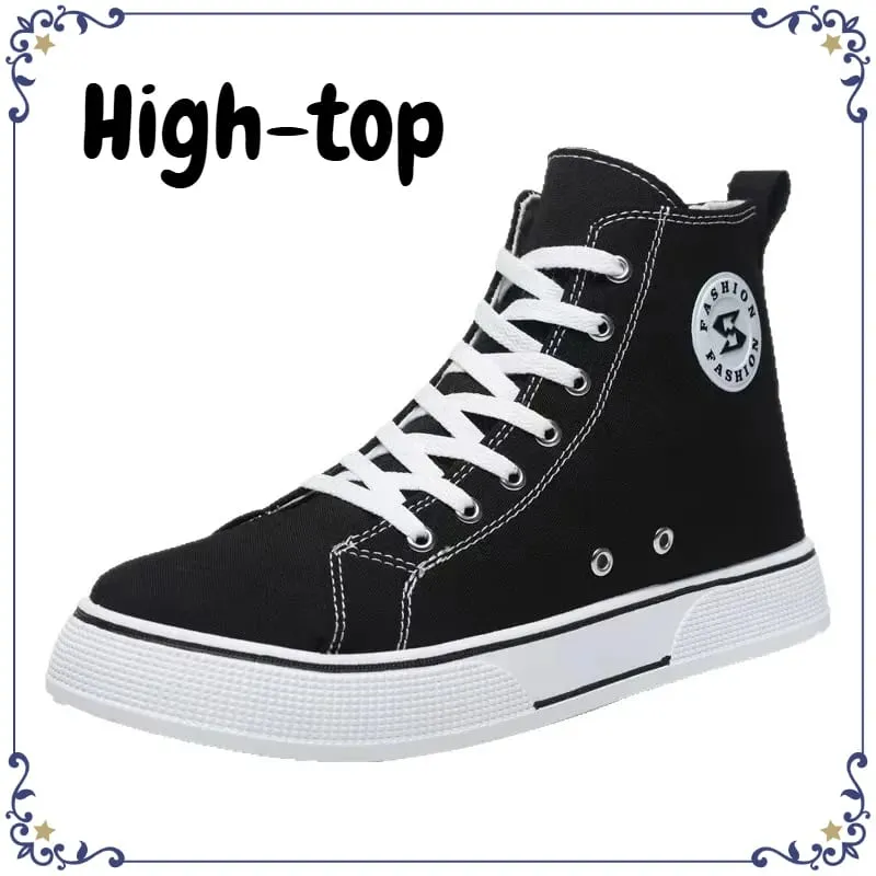 New Black High-top Canvas Mens Shoes Breathable Soft Bottom Non-slip Lace-up Casual Board Sneakers for Daily Streetwear Sneakers — image 2