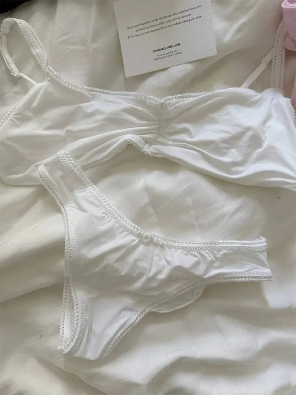 Pink Lace Bra Set Woman Adjusted-strap Seamless Bras+sexy Low Waist Panties Solid Simple Sweet High Elasticity Lingerie Sets New