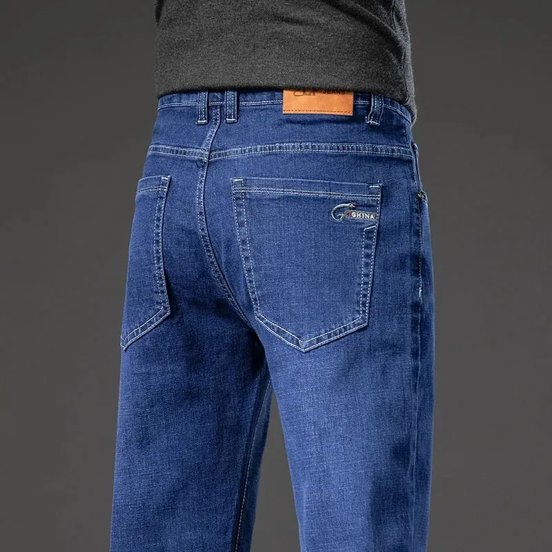 2025 Spring Autumn Men's Straight Jeans Denim Pants Classic Style Business Stretch Casual Trousers Malaking Sukat 40 42 44 46 — image 2