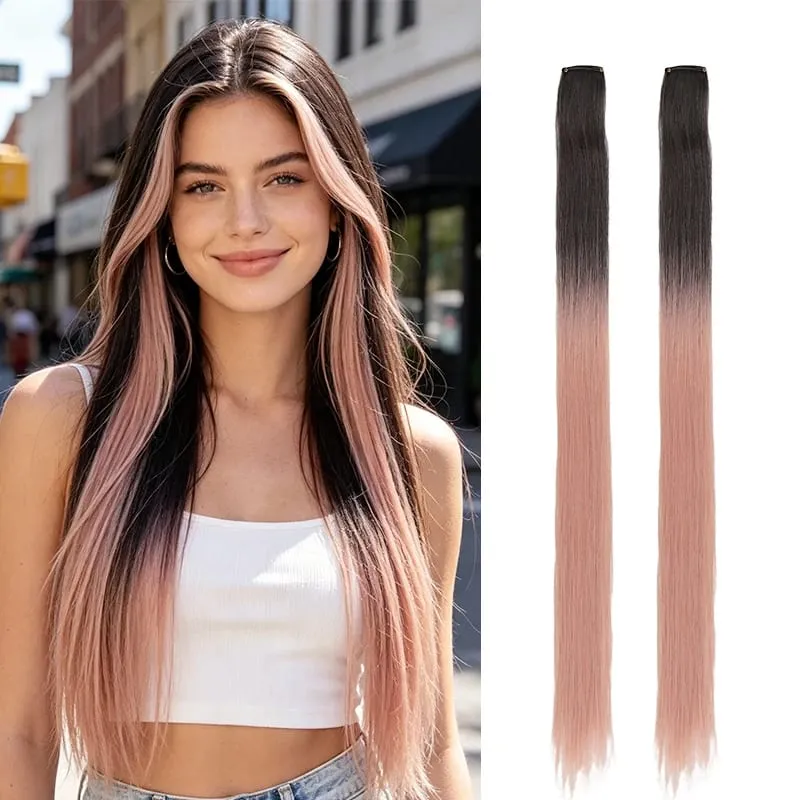 2Pcs Pack Two-Tone Ombre Highlight Clip in Wig Straight Hair Piece Synthetic Fiber Comb for Daily Party Look — image 17