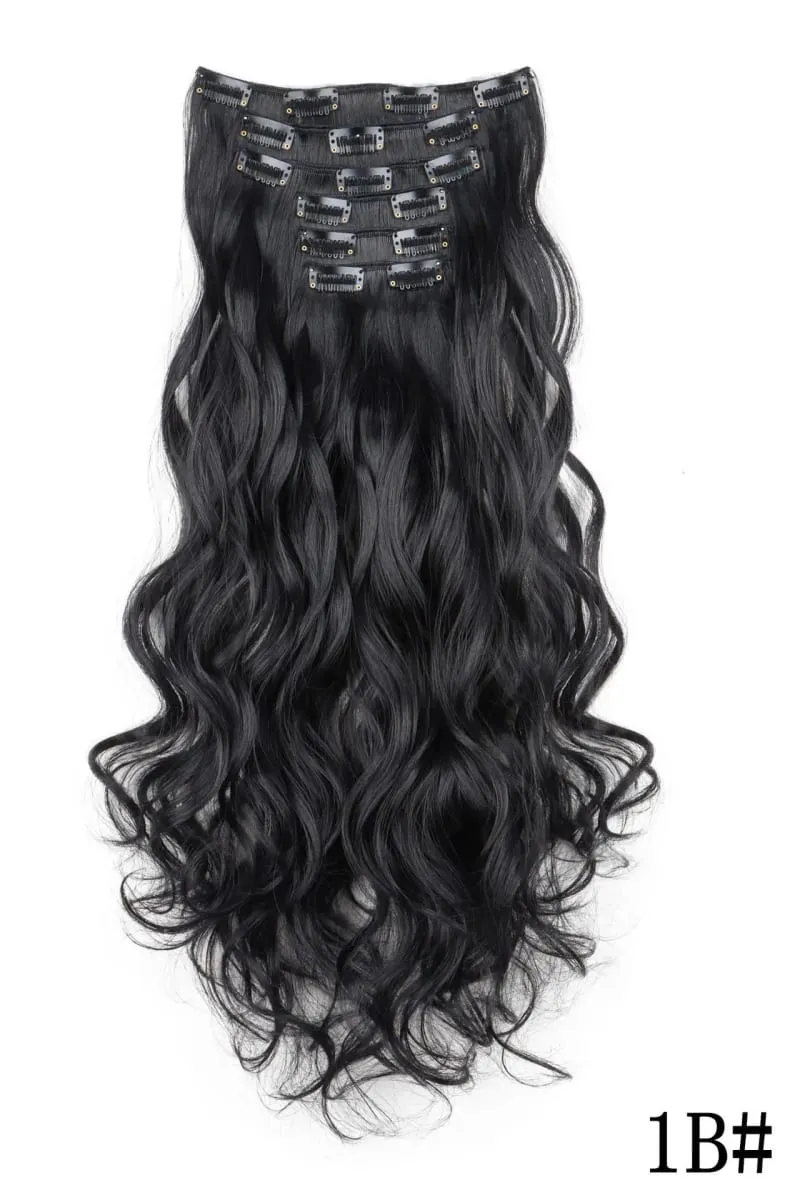 Synthetic 18Inch 16Clips Long Curly Hair Extension Heat Resistant Hair Extension Clips In Ombre Black Brown Blond Women Cosplay — image 1