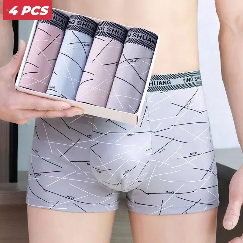4st/lot 2XL-4XL herrtrosor Randigt tryck Boxers Man Underkläder Sexiga U Konvexa Man Andas Sexiga cuecas calzoncillos
