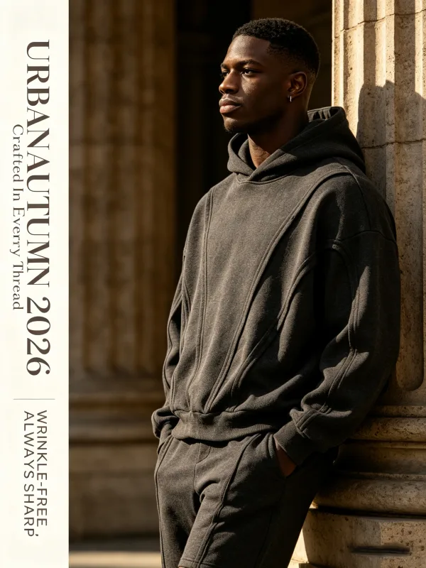 Men's hooded sweatshirt, warm and loose hooded sweater, pocket drawstring details, men's fall-winter sports jacket elastic cuffs — image 6