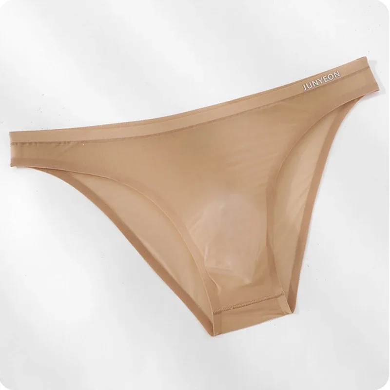 Sem costura de secagem rápida cuecas masculinas cor sólida seda gelo ultra-fino cuecas sexy respirável 3d bolsa calcinha — image 2