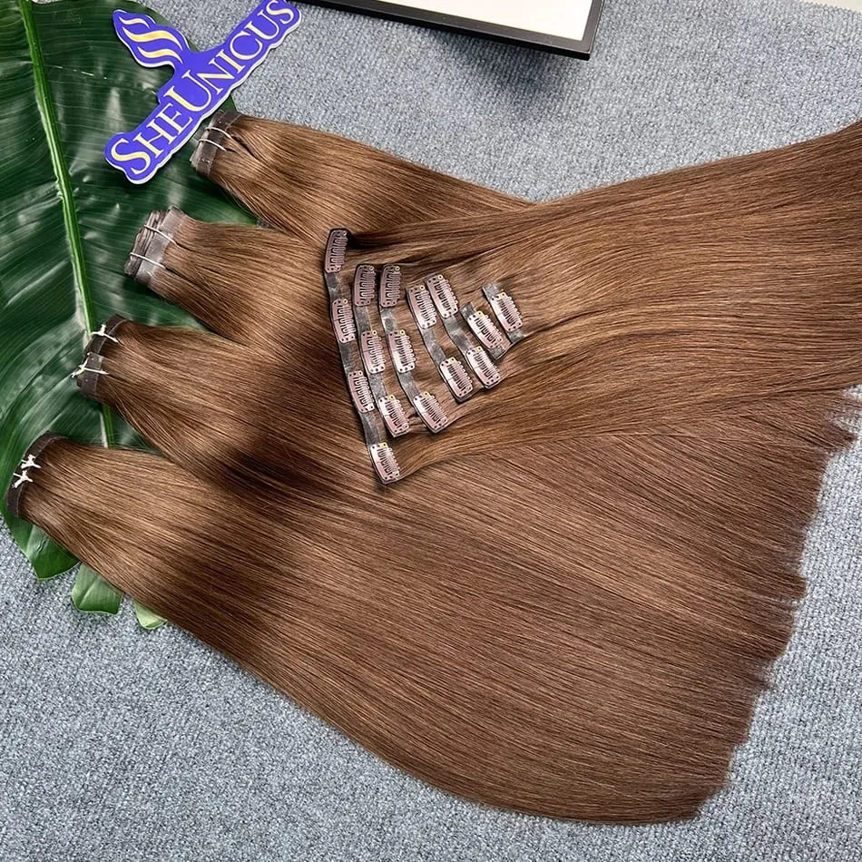 #2 cor em linha reta plutônio clipe ins extensões de cabelo 100% cabelo humano 100 g/set 7 pçs sem costura invisível trama do plutônio vietnam cabelo para mulher — image 5