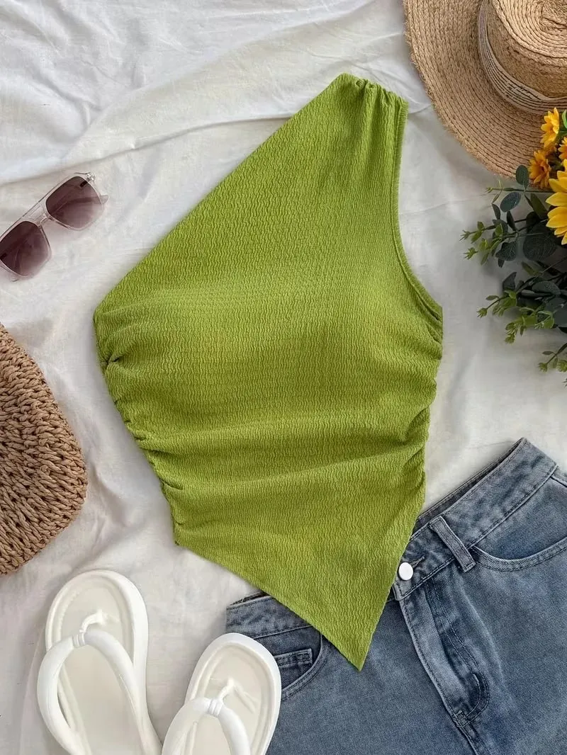 Women's Summer Holiday Asymmetrical Neckline Tank Top Cropped Top — image 2