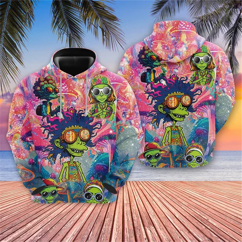 Harajuku Fashion Alien Graphic Sweatshirts Trippy Mushroom Y2k Hoodies For Men Clothes Cartoon Boy Pullovers Hip Hop UFO Hoody — image 15