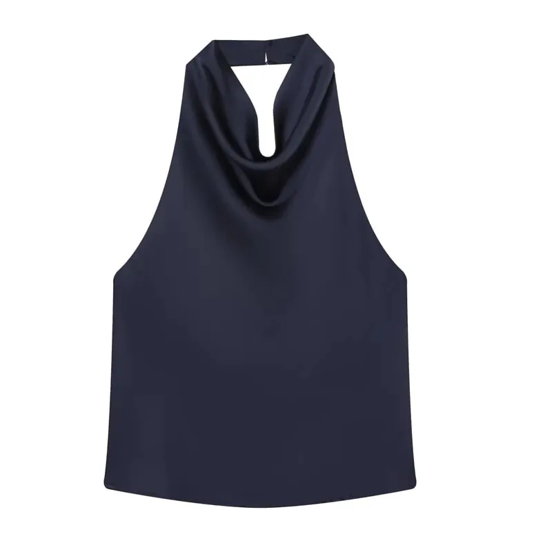 Women's Tanks Halter Top Women Sleeveless Green Crop Tops Summer Satin Party Evening Top Backless Sexy White Black Top — image 14