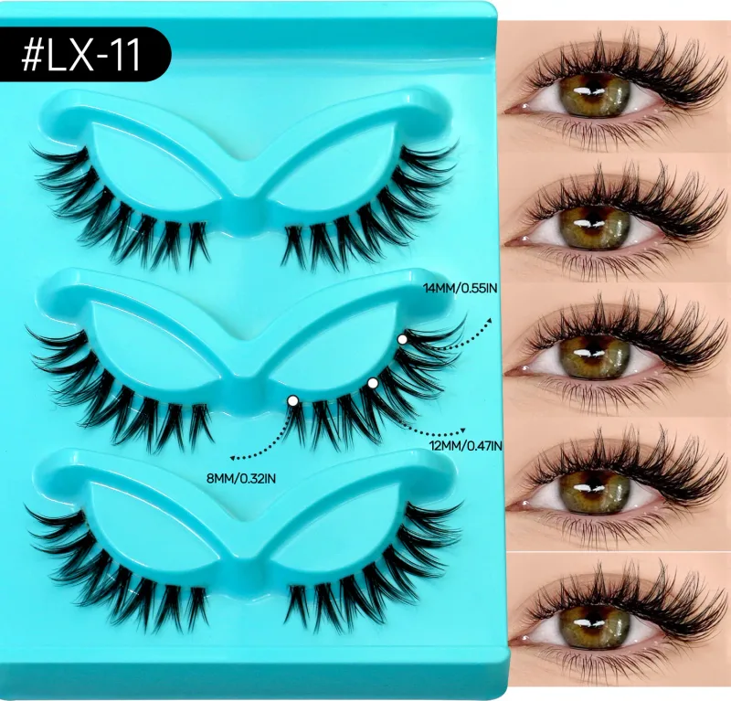 3pairs Manga Lashes Natural Cat Eye Eyelashes Clear Band False Eyelashes Natural Look Fake Lashes Strips Makeup — image 8