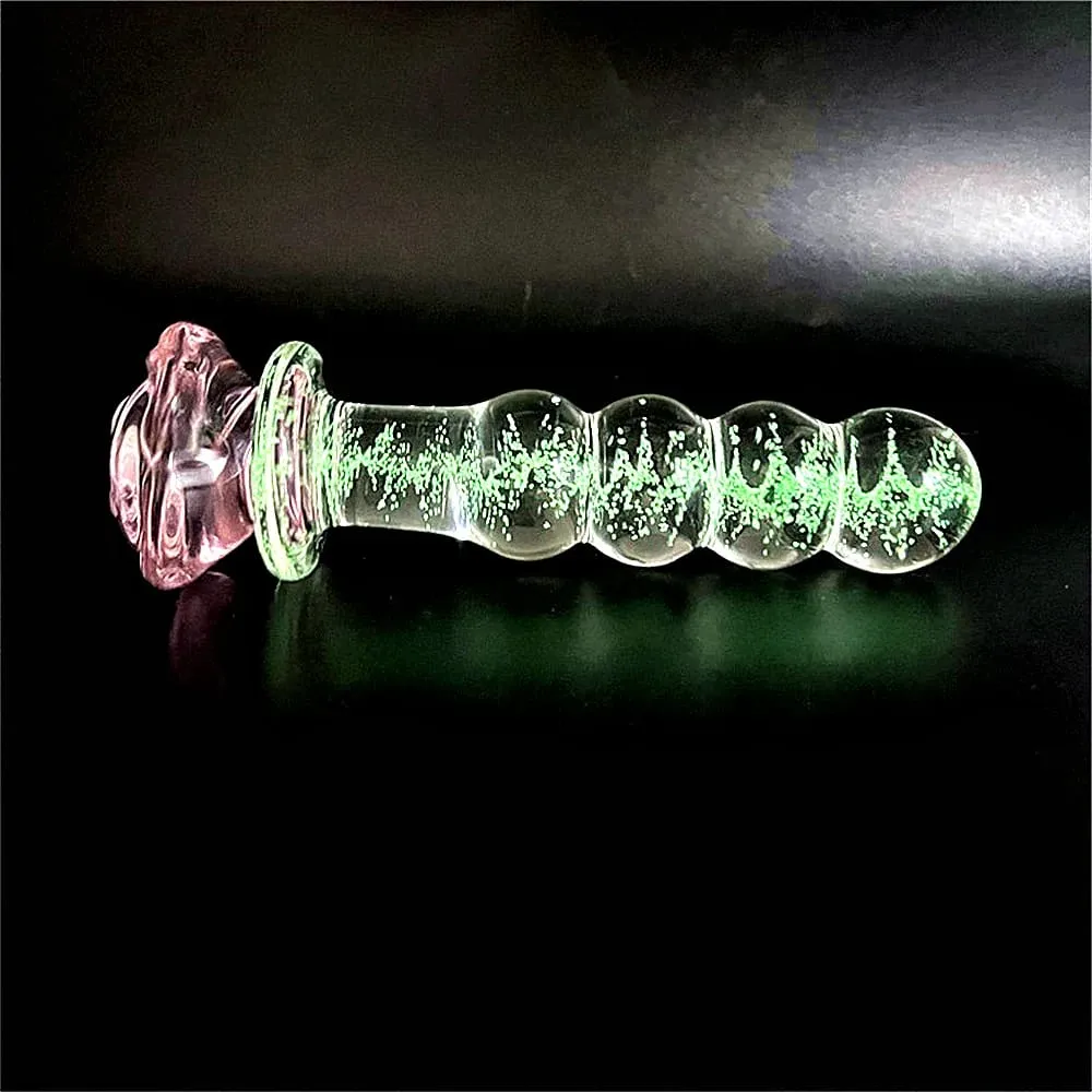 Vibrador de vidro luminoso rosa anal plug brilho no escuro butt plug contas anal penetração anal casais jogar brinquedo sexo adulto joinjjtoy — image 6
