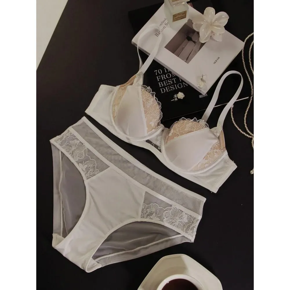 Curvy Women Plus Size Color Block Lace Lingerie Set Thin Cup D Cup Big Bust Full Coverage Bra Panty Underwear 34-40 — image 3