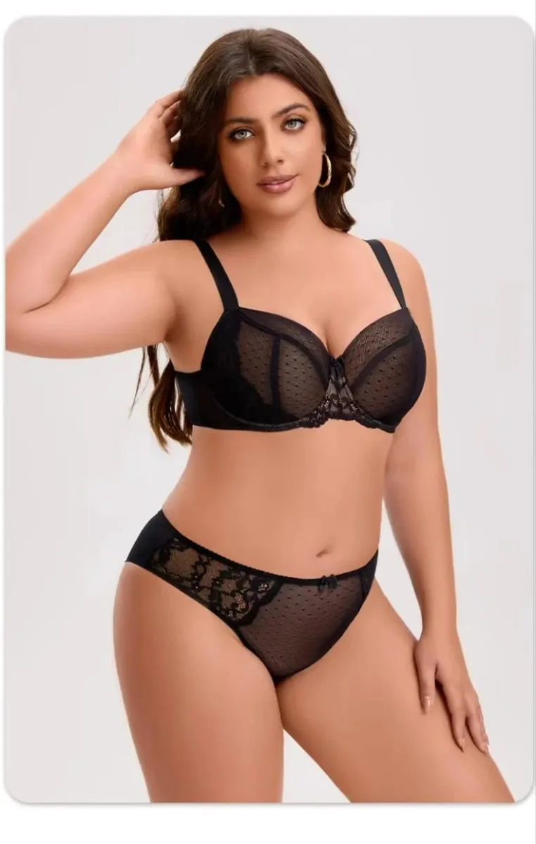 Plus Size Thin Bra Set for Large Busts D-H Cup Thin Breathable Maximum Support Anti-Sagging Lingerie For Women Full Coverage — image 3