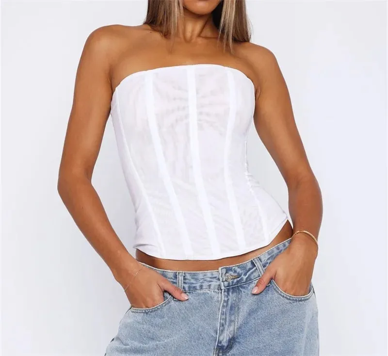 Women Y2K Sexy Slim Vest French High Street Elegant Backless Tank Top Summer Vintage Corset EGirl Solid Color Strapless Tube Top — image 7
