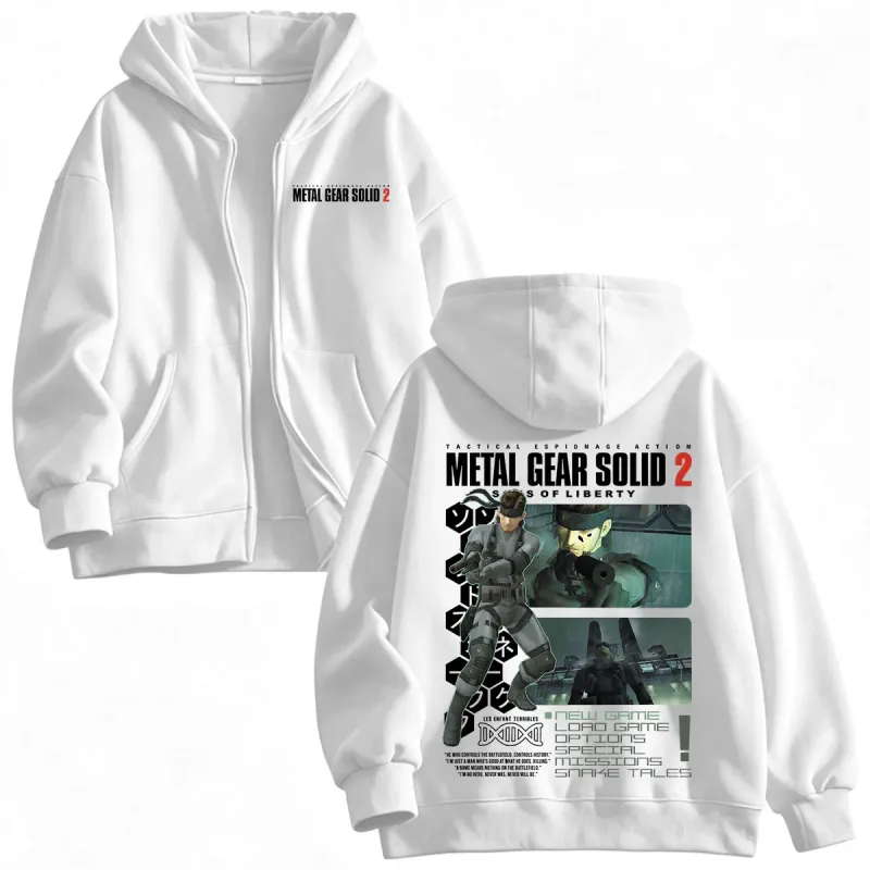 Metal Gear Solid 2 Sons of Liberty MGS2 Solid Snake Game Dragkedja Hoodies Herr Dam Fleece Zip Up Huvtröjor Jackor Kappor — image 3