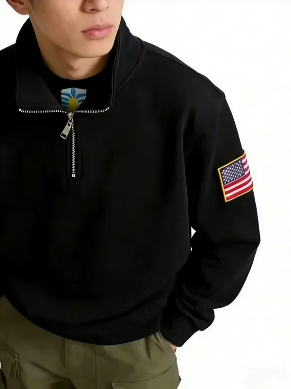 Y2K Retro Quarterzip Pullover Hoodie Pattern Embroidery Pattern Sweatshirt American Vintage Casual Streetwear Men Oversized Coat — image 3