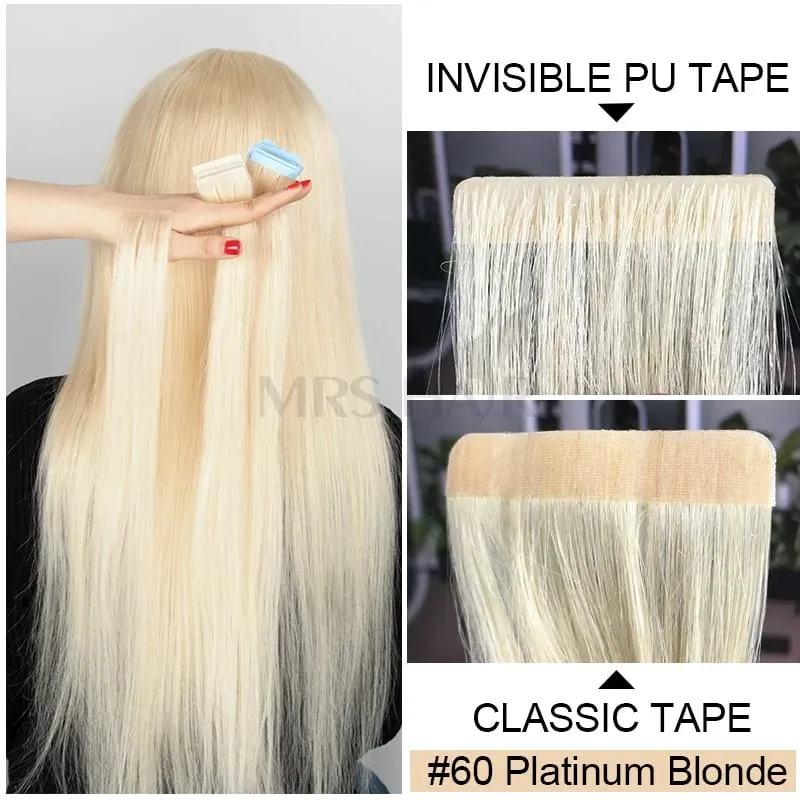Invisible Tape in Hair Injection Tape in Human Hair Extensions #60 PU Weft Tape On 10pcs/pack Only Add Volume For Side Hair