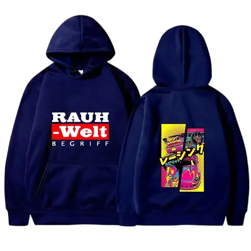 Felpa con cappuccio Rauh Welt Car Widebody Tuning JDM Racing Pop Art Comic Estetica Felpa casual oversize nera a maniche lunghe
