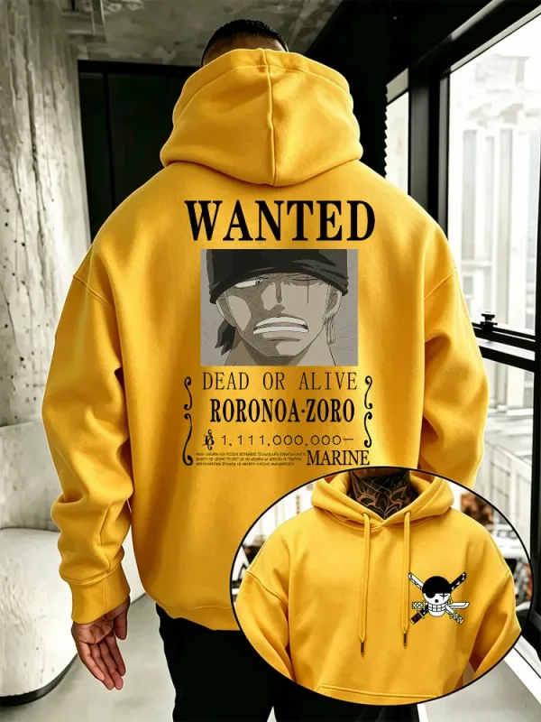 Bandai One Piece Mens Hoodie New Autumn Winter High Quality Warm Pullover Featuring Zoro Wanted Poster Print Casual Style — image 7