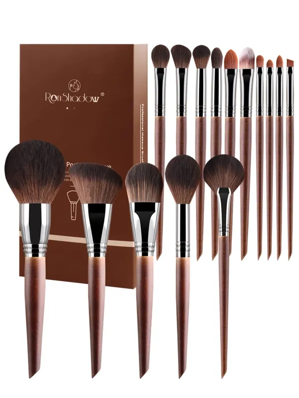 15 Piece Wood Handle Makeup Brushes With Gift Box Soft Synthetic Hair Foundation Blush Eyeshadow Contour Cosmetic Tool Set