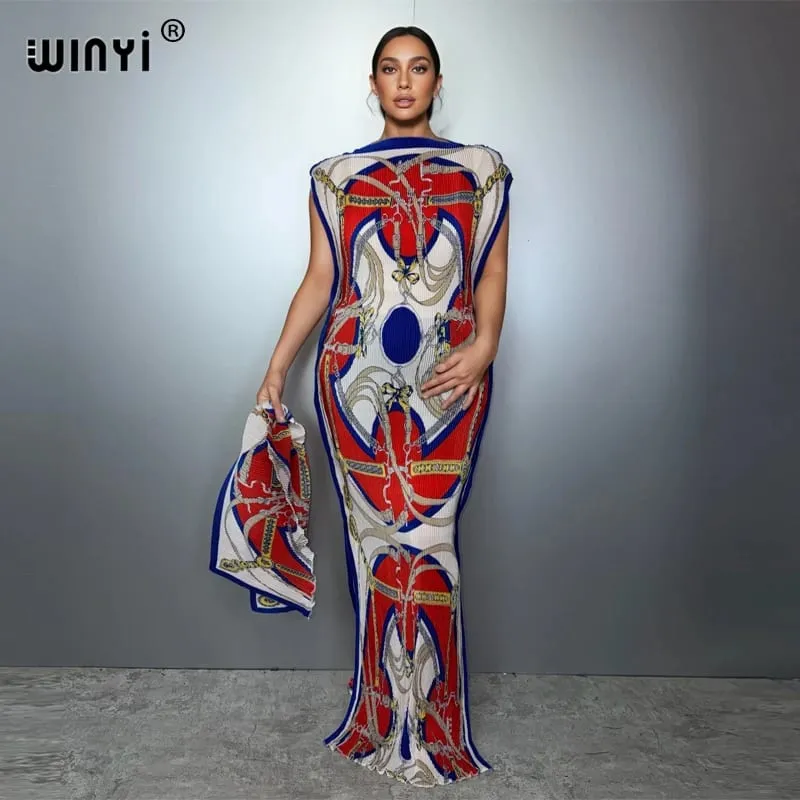 Plissado elástico fino vestido feminino design amassado plissado luxo abaya muçulmano vestido de festa poncho para mulher beach wear kaftan — image 15