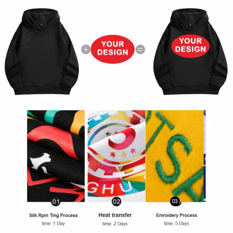 Na-customize na Naka-print na Mga Hoodies ng Lalaki at Babae na Loose Casual Fashion Long Sleeved Pullovers na Burdado na LOGO Street Sports Shirts